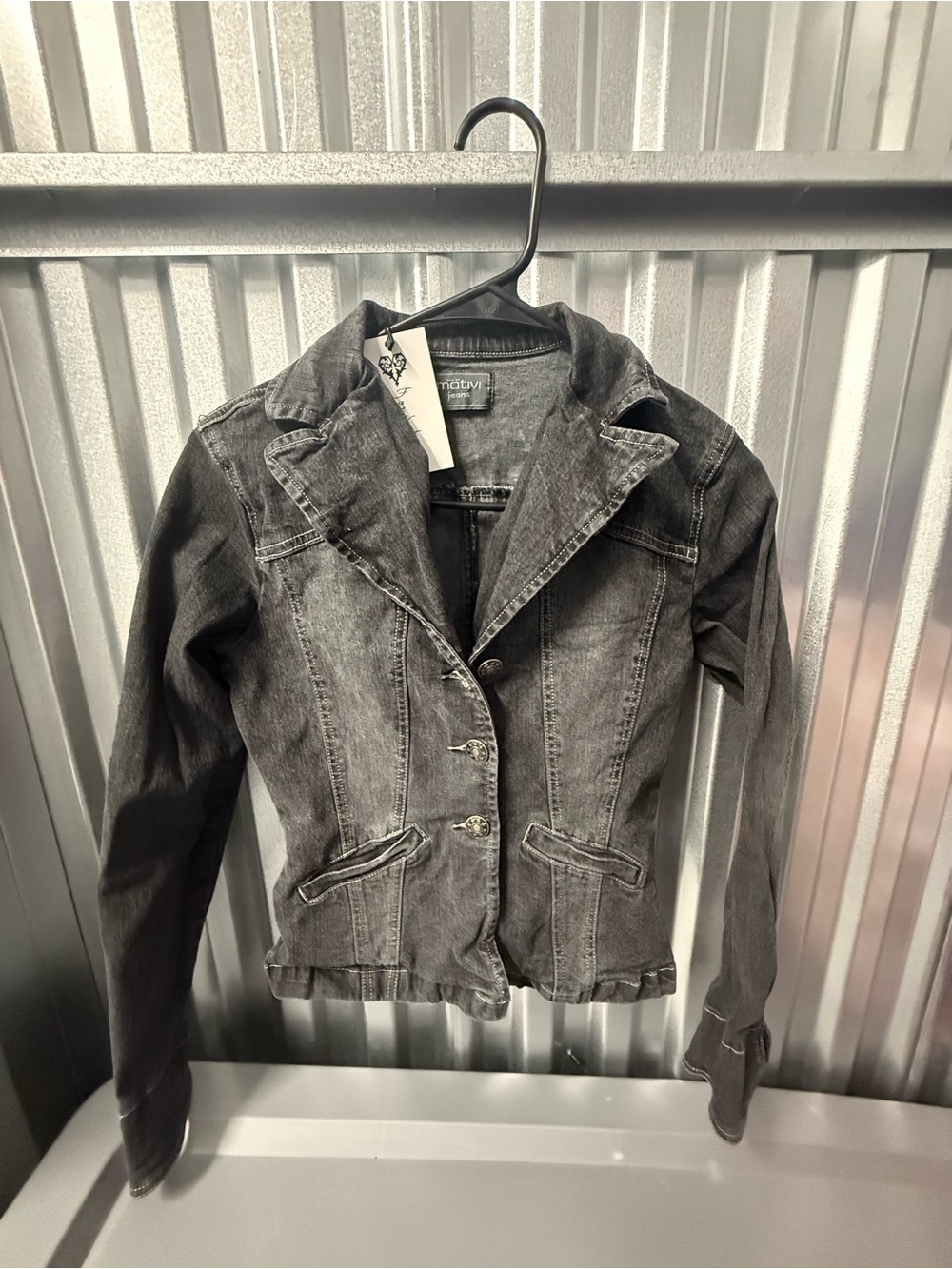 Motivi Women's Washed Gray Denim Blazer Jacket
